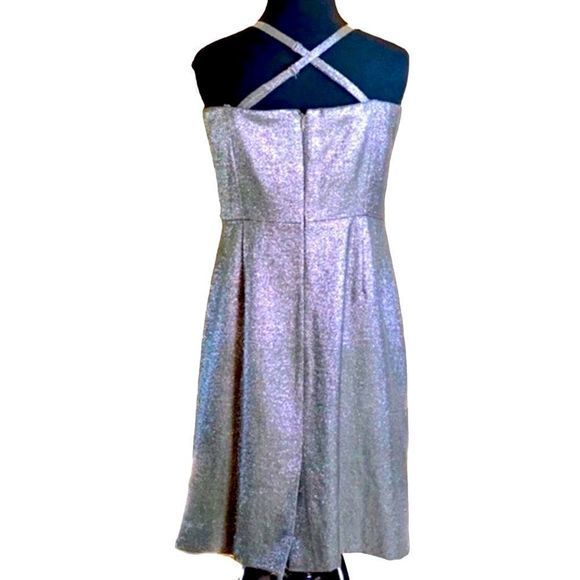 ASL Tahari Luxe Gunmetal Metallic Midi Dress Size 10 Formal w/ Removable Straps - Picture 3 of 10